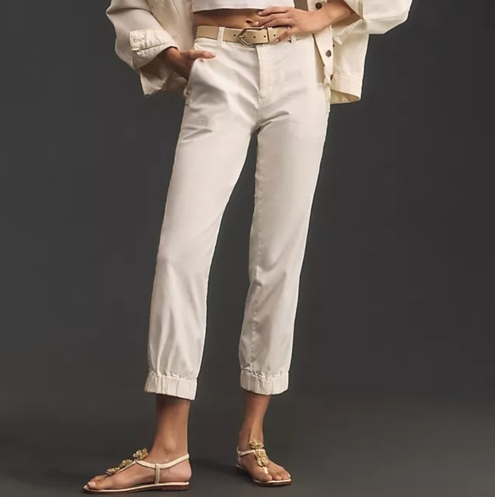 The Richie Slim Joggers By Anthropologie | Striped Seam, Elastic Cuff, White, 12
